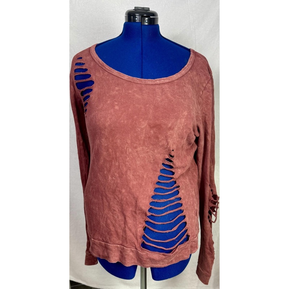 Distressed Burgundy Cutout‎ Long Sleeve Top | Unmarked Y2K Grunge Women's M/L